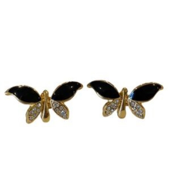 NWOT Onyx Gold Diamond butterfly Stud Earrings - Picture 2 of 9